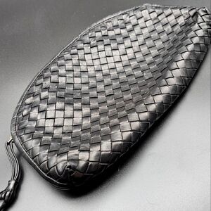 Authentic Bottega Veneta Vintage Black Nappa Intrecciato Leather Cosmetic Pouch